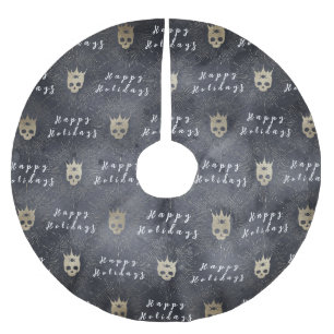 Happy Holidays Black Skulls Tree Skirt Polyester Weihnachtsbaumdecke