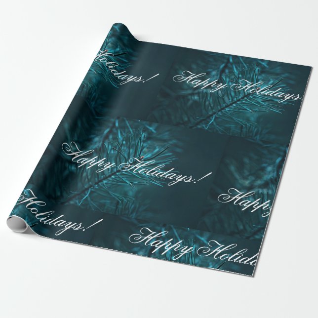 Happy Holidays Blassgrüne Pine Fir Tree Geschenkpapier (Ungerollt)