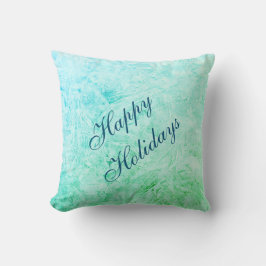 Happy Holidays Blau und grüner Frost Design Kissen
