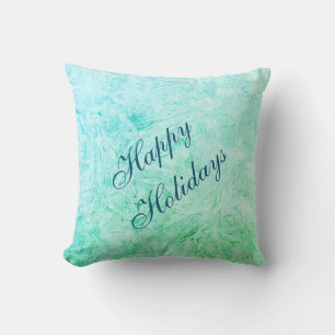 Happy Holidays Blau und grüner Frost Design Kissen