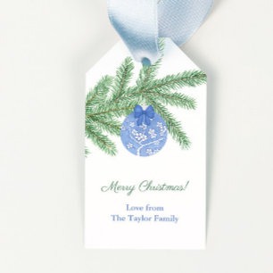 Happy Holidays Blue and White Ornament Weihnachten Geschenkanhänger