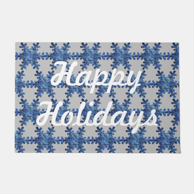 Happy Holidays Blue Hydrangea Snowflake Door Mat Fußmatte (Vorderseite)