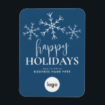 Happy Holidays Blue Modern Logo Business Magnet<br><div class="desc">Happy Holidays Blue Modern Business Logo Holiday Card Magnet</div>
