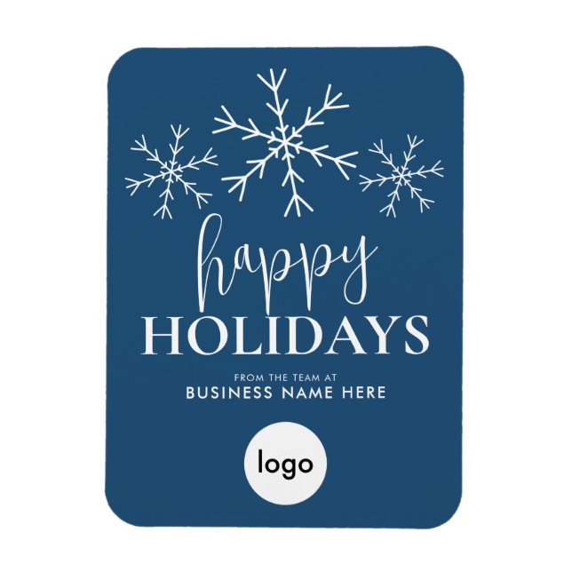 Happy Holidays Blue Modern Logo Business Magnet (Vertikal)