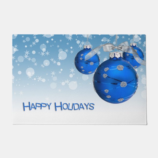 Happy Holidays Blue Ornaments Fußmatte (Vorderseite)