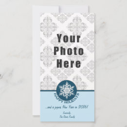 Happy Holidays Blue Paper Snowflake 4x8 Feiertagskarte