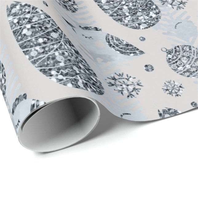 Happy Holidays Blue Silver Glitzer Weihnachtsball Geschenkpapier (Rolleneckpunkt)
