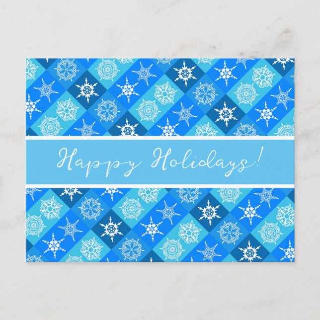 Happy Holidays Blue Snowflakes Postkarte (Vorderseite)