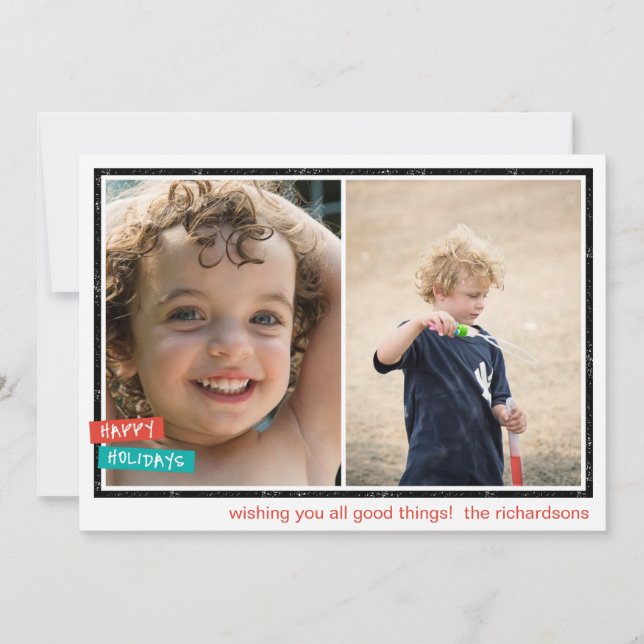 Happy Holidays Border x2 Feiertagskarte (Vorderseite)