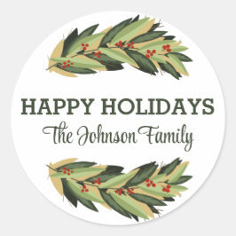 Happy Holidays Botanischer Personalisierter Name A Runder Aufkleber
