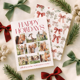 Happy Holidays Bow Foto Collage Feiertagskarte