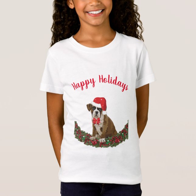 Happy Holidays Boxer Dog Weihnachtsmannmütze Niedl T-Shirt (Vorderseite)