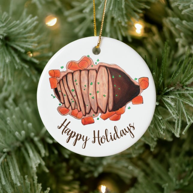 Happy Holidays Braised Beef Brisket Jüdische Küche Keramik Ornament (Baum)