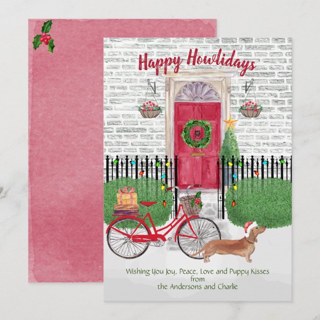 Happy Holidays Braun Dackel Fahrrad Rote Tür (Vorne/Hinten)