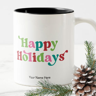 Happy Holidays Bright Holiday Weihnachts Typografi Zweifarbige Tasse