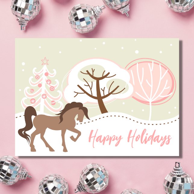 Happy Holidays Brown Horse Pink Winter Weihnachten (Von Creator hochgeladen)