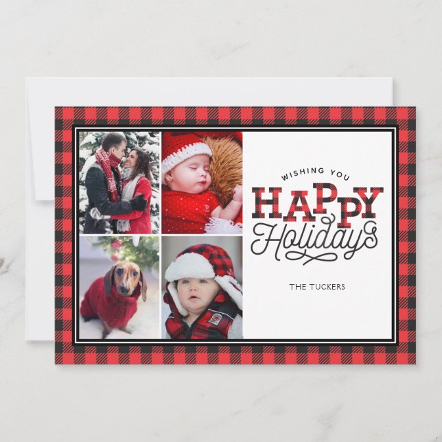 HAPPY Holidays Buffalo Karierte Grenz 4-Foto Karte (Vorderseite)