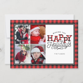 HAPPY Holidays Buffalo Karierte Grenz 4-Foto Karte