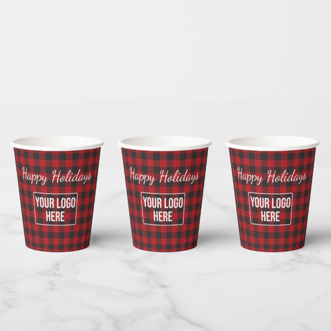 Happy Holidays Buffalo Kariertes Business-Logo Pappbecher (Multi)