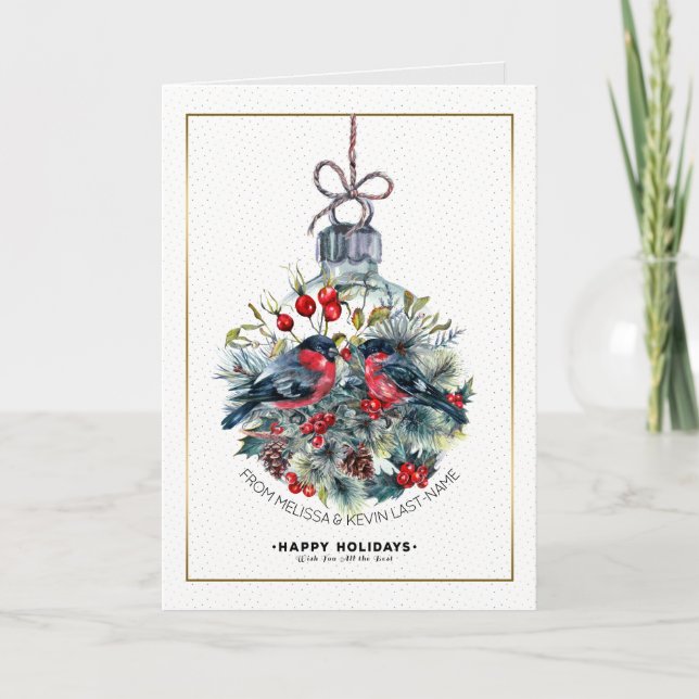 Happy Holidays Bull-Finch Weihnachtsschmuck Feiertagskarte (Vorderseite)
