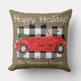 Happy Holidays Burlap Retro roter LKW-Schotte Kissen