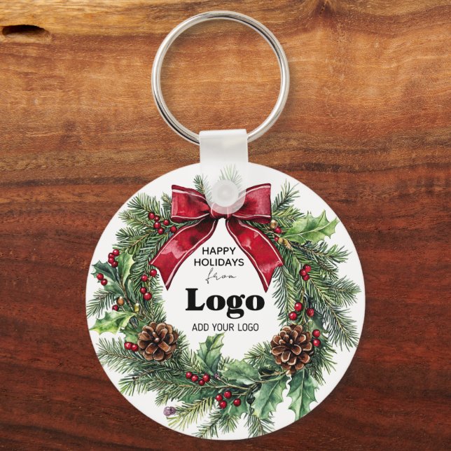 Happy Holidays Business Logo Keychains For Clients Schlüsselanhänger (Vorderseite)