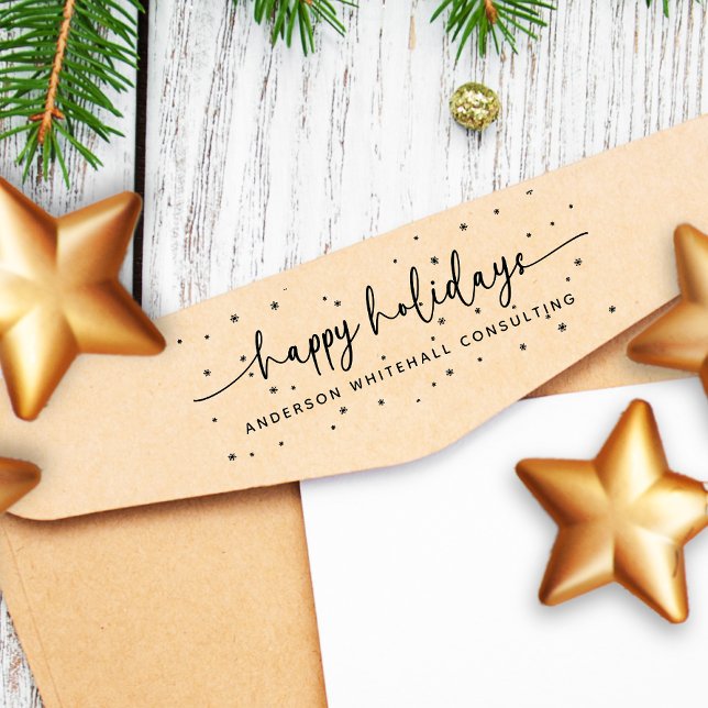 Happy Holidays Business Name Snowflake Permastempel (Von Creator hochgeladen)