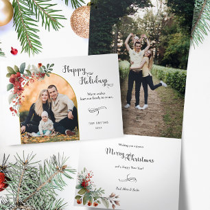 Happy Holidays Calligraphy Arch Floral Foto Dreifach Gefaltete Urlaubskarte