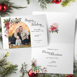 Happy Holidays Calligraphy Arch Floral Foto Feiertagskarte