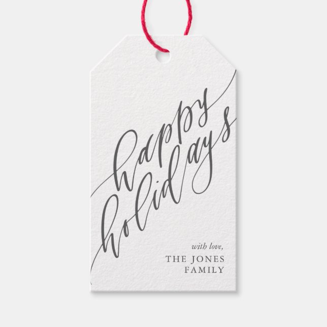 Happy Holidays Calligraphy Gift Tag Geschenkanhänger (Vorderseite)