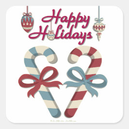 Happy Holidays Candy Cane Heart Quadratischer Aufkleber