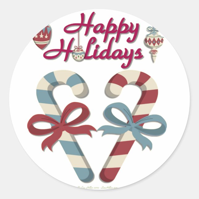 Happy Holidays Candy Cane Heart Runder Aufkleber (Vorderseite)