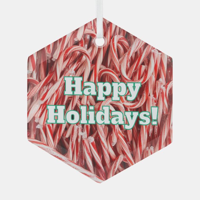 Happy Holidays Candy Cane Style Ornament Aus Glas (Vorderseite)