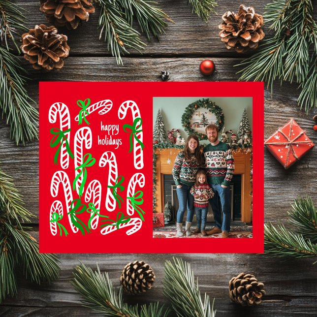 Happy Holidays Candycanes CUSTOM FOTO Weihnachten (Happy Holidays Candycanes CUSTOM PHOTO Christmas Holiday Postcard
)