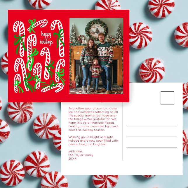 Happy Holidays Candycanes CUSTOM FOTO Weihnachten (Happy Holidays Candycanes CUSTOM PHOTO Christmas Holiday Postcard
)
