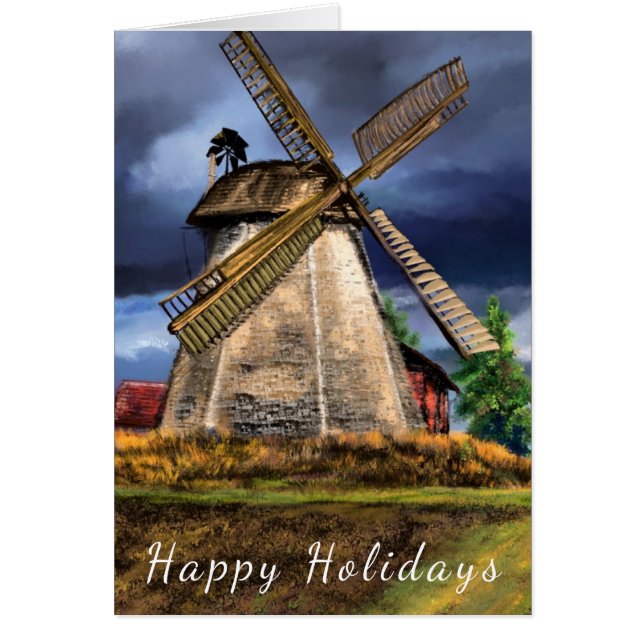 Happy Holidays Card Niederlande Windmill Landschaf (Vorne)