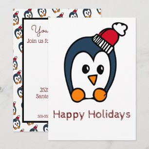 Happy Holidays Card Penguin Einladung