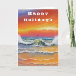 Happy Holidays Card Waves Sea Sunset Karte
