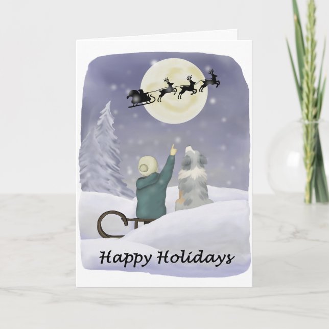 Happy Holidays Card with Australian Shepherd Karte (Vorderseite)