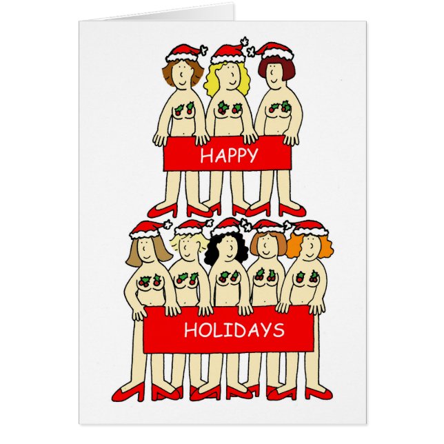 Happy Holidays Cartoon Ladys in Weihnachtsmannmütz (Vorne)
