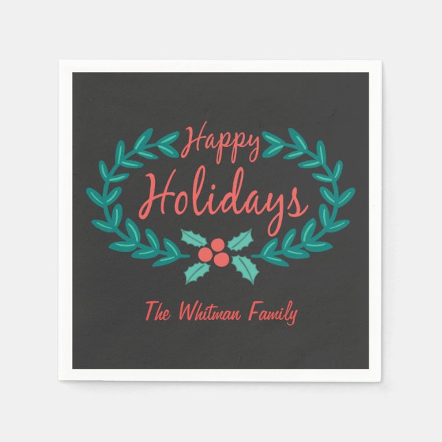 HAPPY HOLIDAYS CHALK ART HAND GEZEICHNET REATH SERVIETTE (Vorderseite)