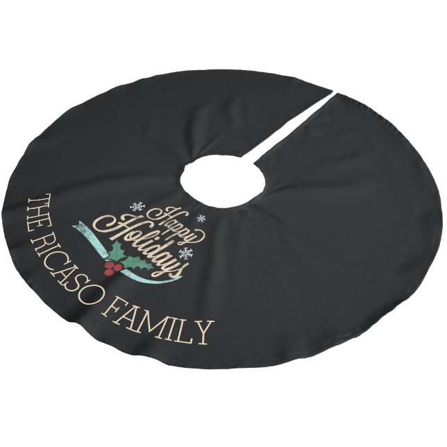 Happy Holidays Chalk Style Typografie Personalisie Polyester Weihnachtsbaumdecke (Schrägansicht)