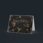 Happy Holidays Chalkboard Card Feiertagskarte<br><div class="desc">Vintage inspired Happy Holidays and Christmas greeting card. This design features my own original hand-drawn chalkboard typography with actual chalk drawings of a candy cane,  holly berries,  an ornament,  and snowflakes to offer fun and festive holiday wishes... .</div>