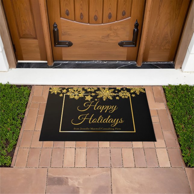 Happy Holidays Chic Black Gold Holiday Fußmatte (Außenbereich)