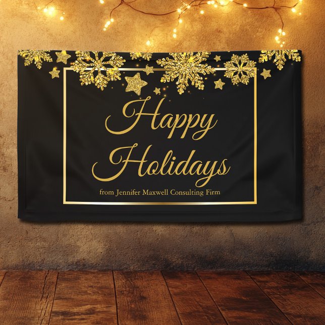Happy Holidays Chic Black Gold Party Banner (Von Creator hochgeladen)