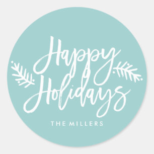 Happy Holidays Chic Hand Letter Holiday Runder Aufkleber