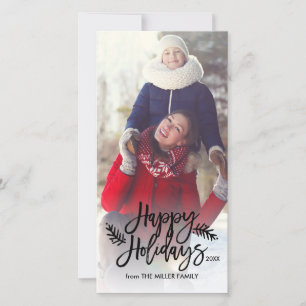 Happy Holidays Chic Hand Lettered Holiday Foto Feiertagskarte
