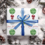 Happy Holidays Christmas Boxwood Topiary Red Bow Geschenkpapier<br><div class="desc">Lollipop Topiary in einem blauen und weißen doppelten Glücktopf mit einem Floppy-Rot-Bogen,  alle handgemalt von Ihrem wahrhaftig dann digital in ein sich wiederholendes Muster angeordnet,  mit der Möglichkeit,  personalisierten Text hinzuzufügen.</div>