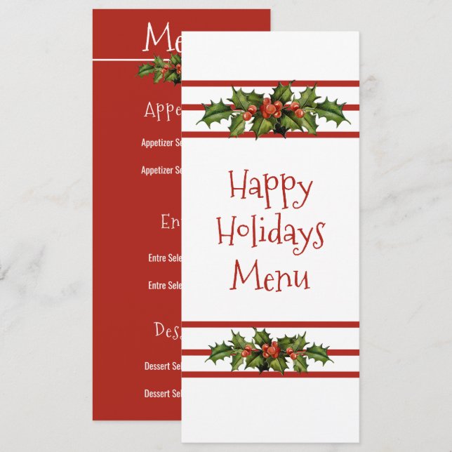 Happy Holidays, Christmas, Dining Menu Menükarte (Vorne/Hinten)