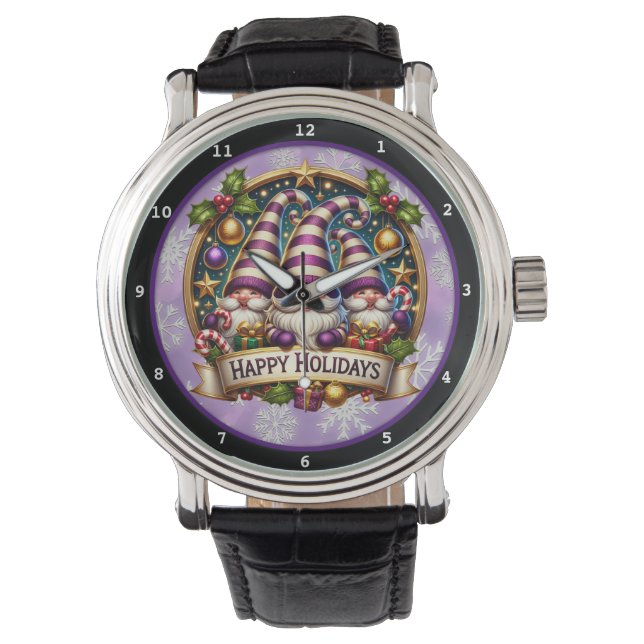 Happy Holidays Christmas Gnomes Decorative  Armbanduhr (Vorderseite)